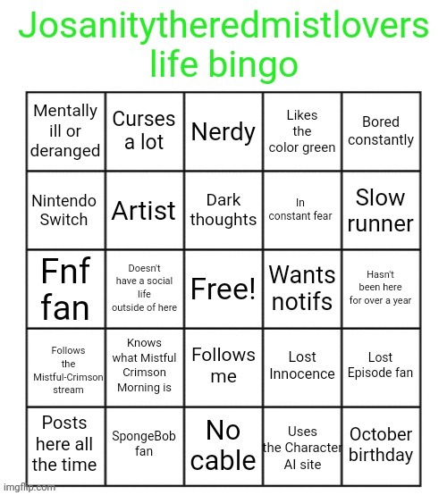 Josanitys life bingo! | image tagged in josanitys life bingo | made w/ Imgflip meme maker