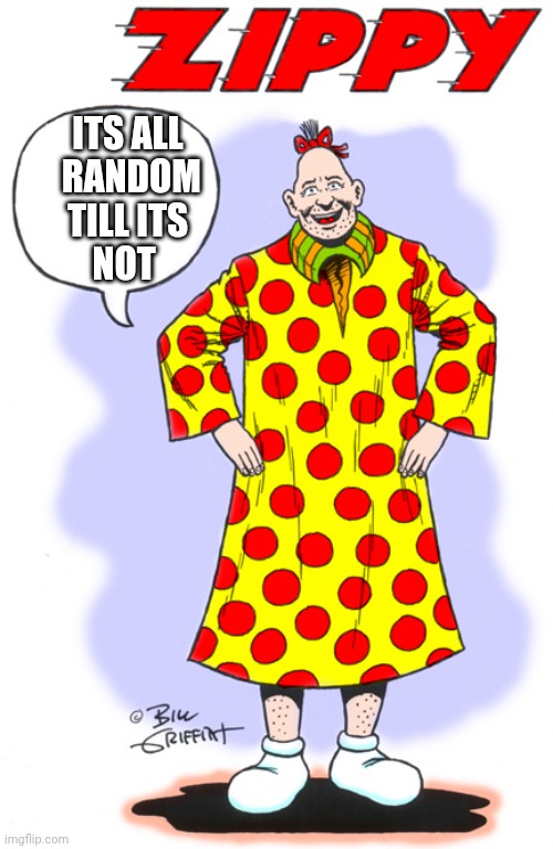 Zippy the Pinhead says | ITS ALL
 RANDOM
 TILL ITS 
NOT | image tagged in zippy the pinhead says | made w/ Imgflip meme maker