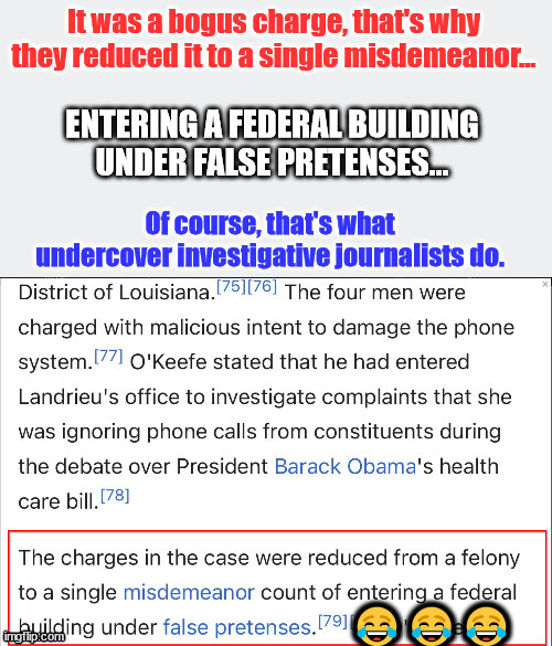 Undercover investigative journalists use false pretenses...  it's what they do... | image tagged in liberals,lie | made w/ Imgflip meme maker