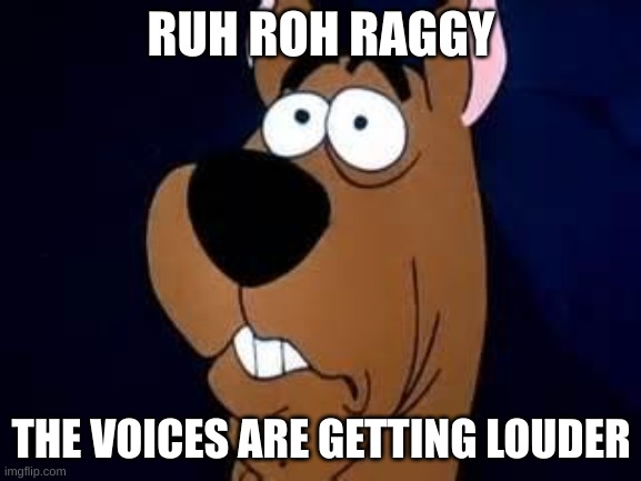 Scooby Doo Surprised | RUH ROH RAGGY; THE VOICES ARE GETTING LOUDER | image tagged in scooby doo surprised | made w/ Imgflip meme maker