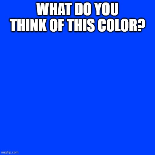 Blank Transparent Square | WHAT DO YOU THINK OF THIS COLOR? | image tagged in memes,blank transparent square | made w/ Imgflip meme maker