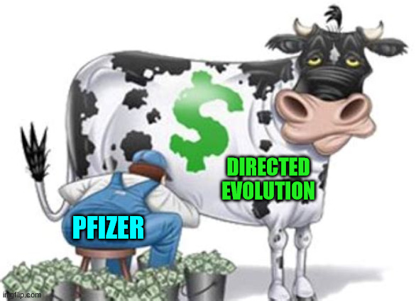 Pfizer's newest cash cow... | DIRECTED EVOLUTION PFIZER | image tagged in greedy,big pharma | made w/ Imgflip meme maker