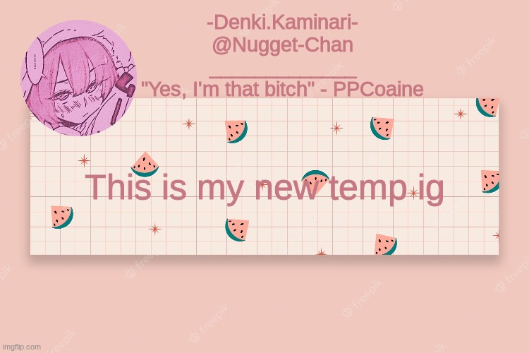 Denki Pink Temp | This is my new temp ig | image tagged in denki pink temp | made w/ Imgflip meme maker