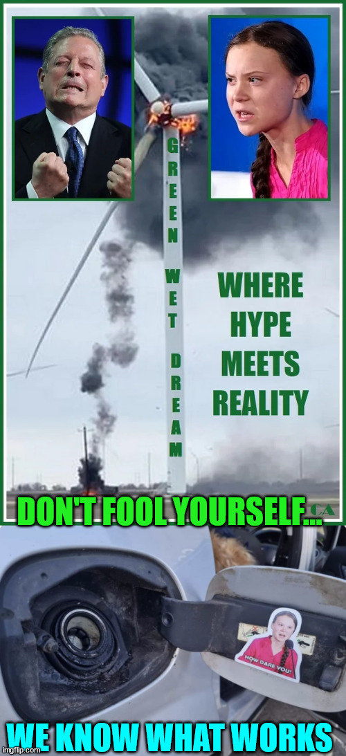 Green energy is a scam... | DON'T FOOL YOURSELF... WE KNOW WHAT WORKS | image tagged in green,energy,fraud | made w/ Imgflip meme maker