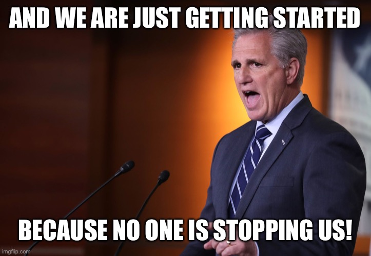 Kevin Mccarthy - Professional Liar, Anti-American | AND WE ARE JUST GETTING STARTED BECAUSE NO ONE IS STOPPING US! | image tagged in kevin mccarthy - professional liar anti-american | made w/ Imgflip meme maker
