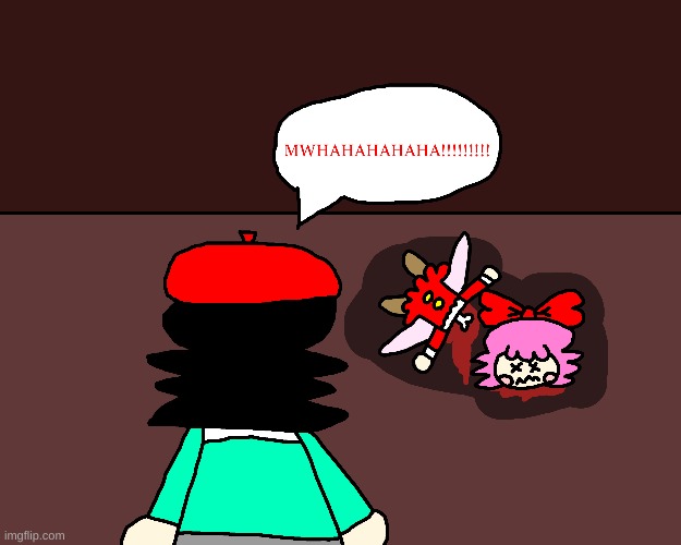 Adeleine killed Ribbon in a very dark place | image tagged in kirby,gore,blood,funny,cute,fanart | made w/ Imgflip meme maker