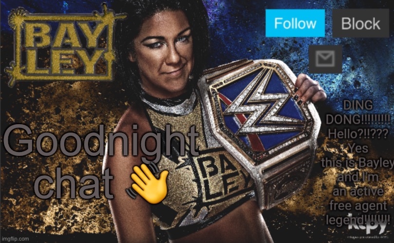 Bayley Heel Announcement Template | Goodnight chat 👋 | image tagged in bayley heel announcement template | made w/ Imgflip meme maker