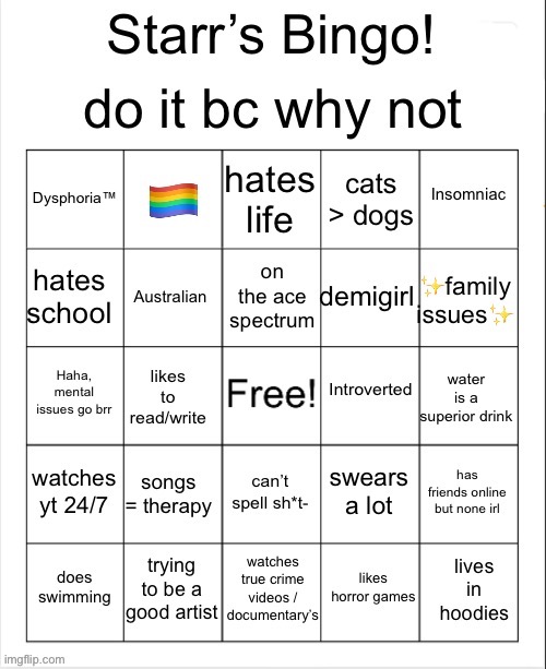 I made a bingo ( D O  I T ) | image tagged in starr s bingo | made w/ Imgflip meme maker