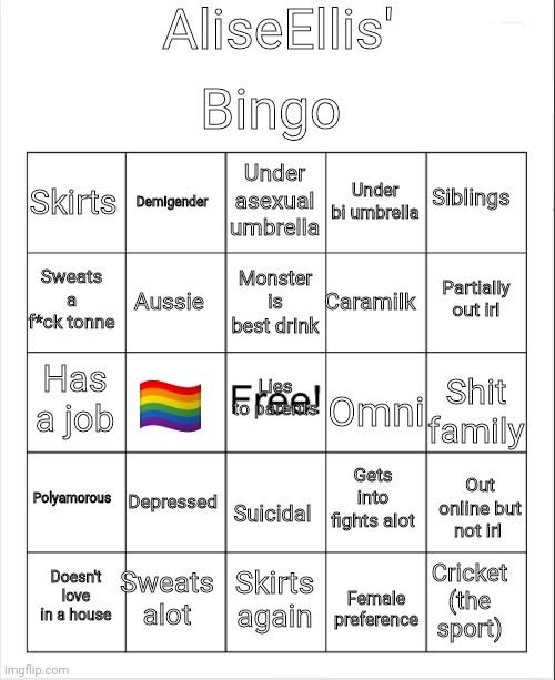 High Quality AliseEllis' bingo Blank Meme Template