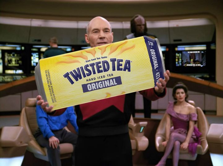 Picard holding a giant can of Twisted Tea Blank Meme Template