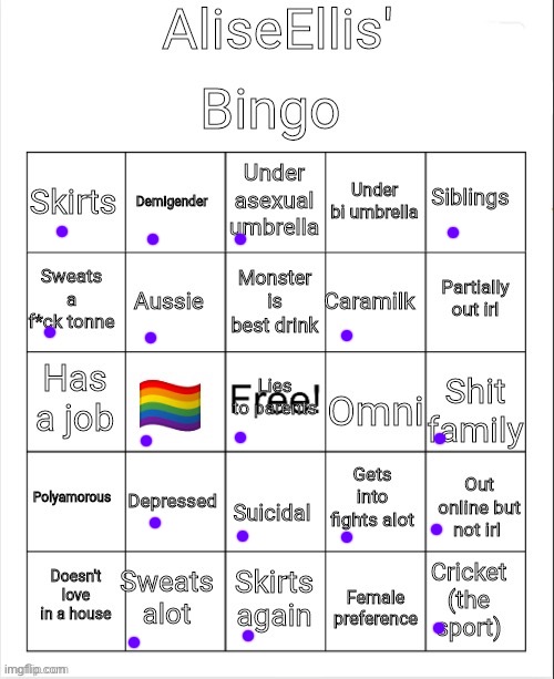 AliseEllis' bingo | image tagged in aliseellis' bingo | made w/ Imgflip meme maker