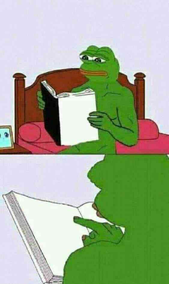 High Quality Pepe reading interesting book Blank Meme Template