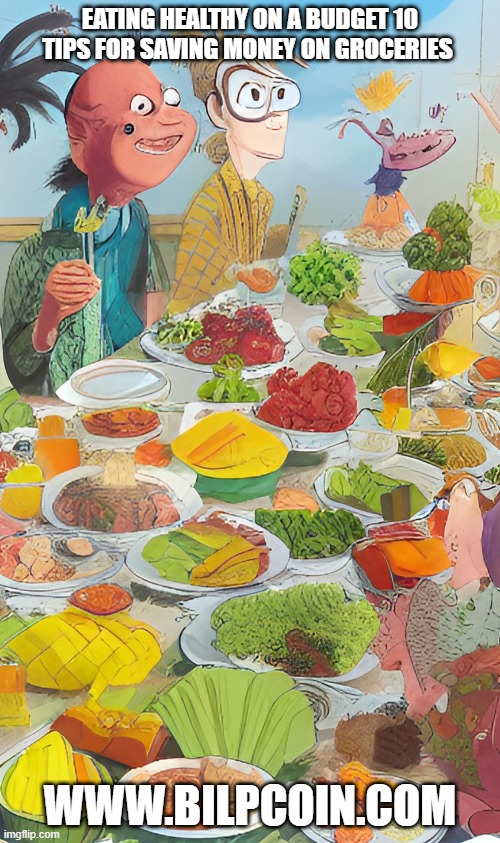 EATING HEALTHY ON A BUDGET 10 TIPS FOR SAVING MONEY ON GROCERIES; WWW.BILPCOIN.COM | made w/ Imgflip meme maker