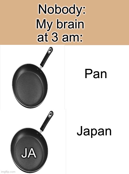 My brain at 3 am | Nobody:; My brain at 3 am:; Pan; Japan; JA | image tagged in memes,funny | made w/ Imgflip meme maker