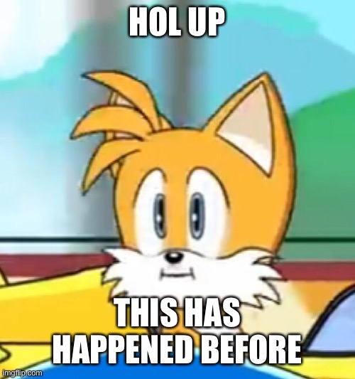 Tails hold up | HOL UP THIS HAS HAPPENED BEFORE | image tagged in tails hold up | made w/ Imgflip meme maker