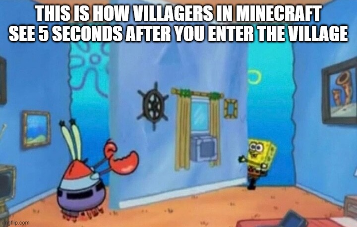 literally.... | THIS IS HOW VILLAGERS IN MINECRAFT SEE 5 SECONDS AFTER YOU ENTER THE VILLAGE | image tagged in minecraft | made w/ Imgflip meme maker