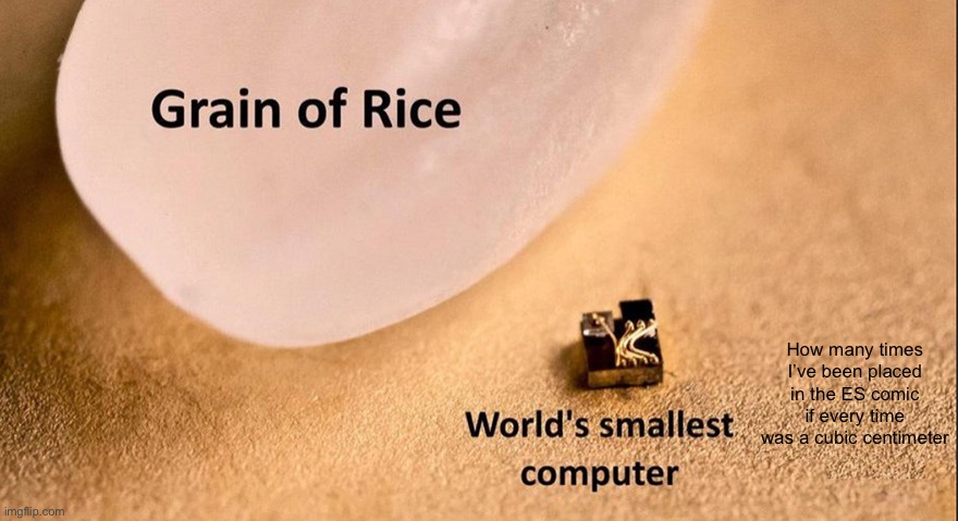 This is true though | How many times I’ve been placed in the ES comic if every time was a cubic centimeter | image tagged in grain of rice 2 | made w/ Imgflip meme maker