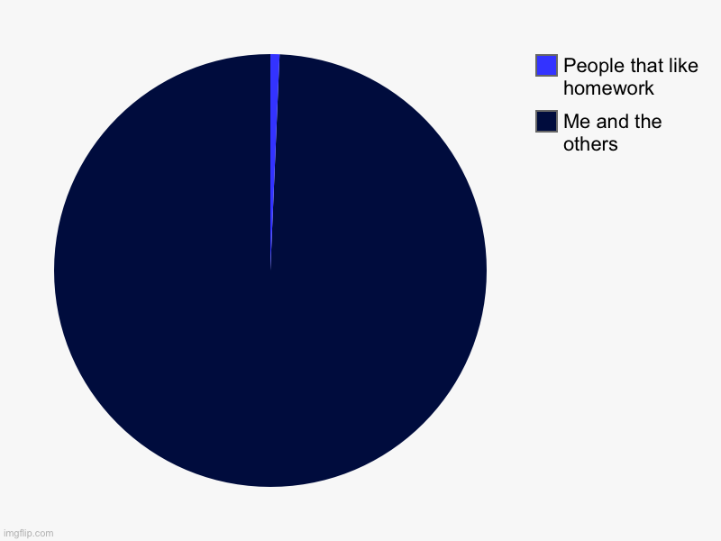 Homework | Me and the others, People that like homework | image tagged in charts,pie charts | made w/ Imgflip chart maker
