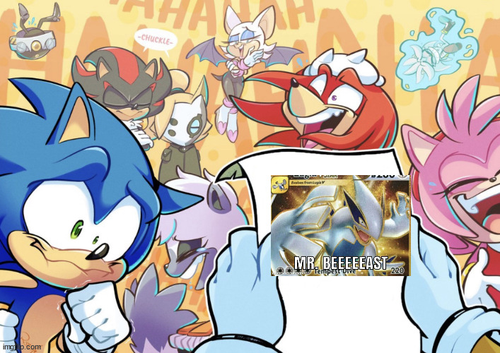 LUGIA DID THE MEME! | image tagged in sonic and friends laughing | made w/ Imgflip meme maker