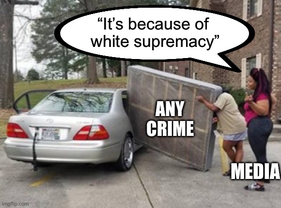 Same old accusations | “It’s because of 
white supremacy”; ANY
CRIME; MEDIA | image tagged in white supremacy,racism,liberals,biased media,idiots | made w/ Imgflip meme maker