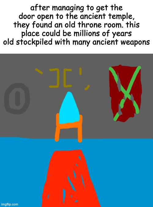 it could also contain information about the empire that was lost to time | after managing to get the door open to the ancient temple, they found an old throne room. this place could be millions of years old stockpiled with many ancient weapons | made w/ Imgflip meme maker