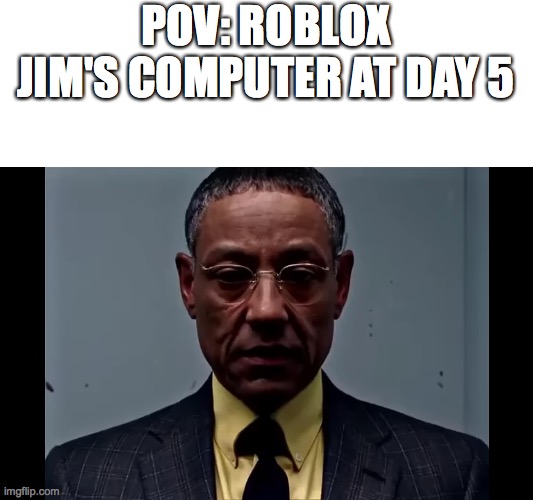 Gus Fring Flashback | POV: ROBLOX JIM'S COMPUTER AT DAY 5 | image tagged in gus fring flashback | made w/ Imgflip meme maker