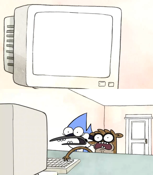 Regular Show - Mordecai & Rigby Surprised. Blank Meme Template