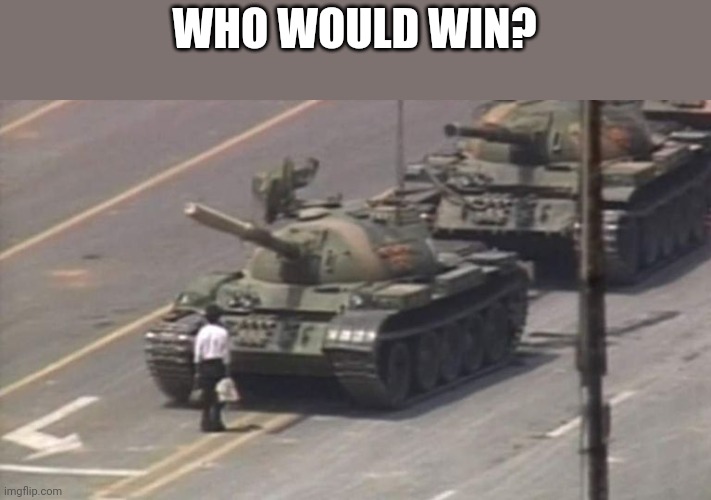 Tiananmen Square Tank Man | WHO WOULD WIN? | image tagged in tiananmen square tank man,who would win,tanks,tank,guy | made w/ Imgflip meme maker