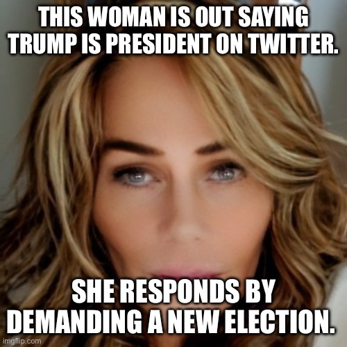 Trump paid actress demands violence | THIS WOMAN IS OUT SAYING TRUMP IS PRESIDENT ON TWITTER. SHE RESPONDS BY DEMANDING A NEW ELECTION. | image tagged in donald trump approves,twitter,baby insanity wolf | made w/ Imgflip meme maker