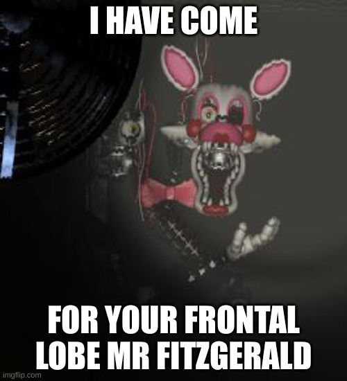 Bite of 87 lore | I HAVE COME; FOR YOUR FRONTAL LOBE MR FITZGERALD | image tagged in mangle,bite,fnaf | made w/ Imgflip meme maker