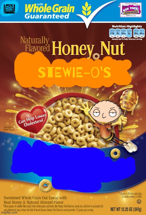 honey nut stewie-o's | STEWIE-O'S | image tagged in memes,family guy,cereal,fake | made w/ Imgflip meme maker