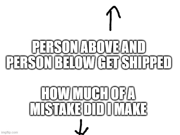 mods (hopefully) don't do weird things | PERSON ABOVE AND PERSON BELOW GET SHIPPED; HOW MUCH OF A MISTAKE DID I MAKE | made w/ Imgflip meme maker