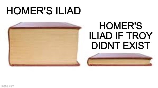 why did i just made this... | HOMER'S ILIAD; HOMER'S ILIAD IF TROY DIDNT EXIST | image tagged in big book small book,why did i make this,homer,greek mythology | made w/ Imgflip meme maker