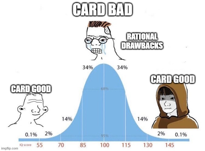 Bell Curve | CARD BAD; RATIONAL DRAWBACKS; CARD GOOD; CARD GOOD | image tagged in bell curve | made w/ Imgflip meme maker