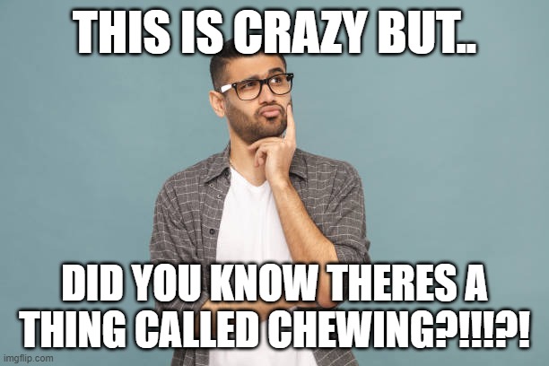 wowee!! | THIS IS CRAZY BUT.. DID YOU KNOW THERES A THING CALLED CHEWING?!!!?! | image tagged in funny memes | made w/ Imgflip meme maker