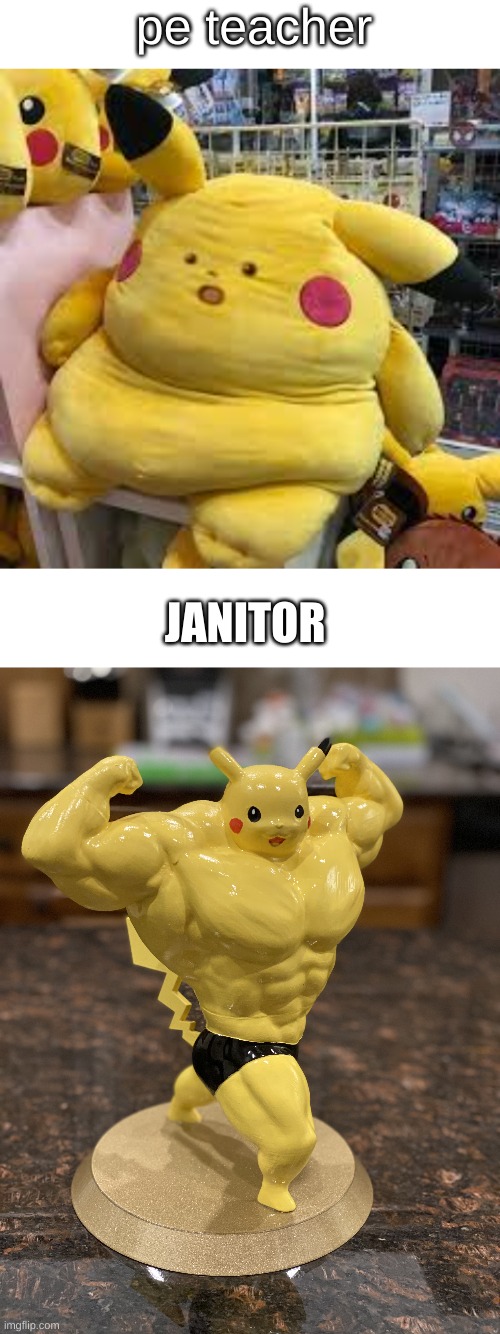 W for all janitors | pe teacher; JANITOR | image tagged in blank white template,suprised pikachu fat | made w/ Imgflip meme maker