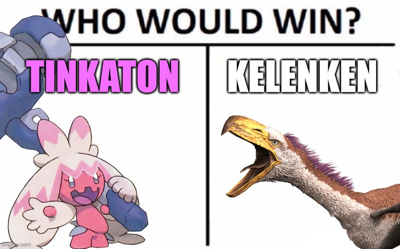 Hammer pokemon vs a prehistoric land bird | TINKATON; KELENKEN | image tagged in who would win,crossover | made w/ Imgflip meme maker