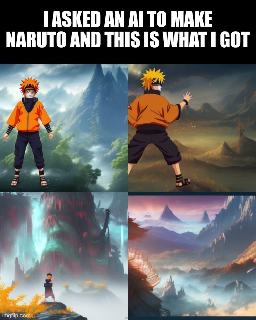 I ASKED AN AI TO MAKE NARUTO AND THIS IS WHAT I GOT | image tagged in ai | made w/ Imgflip meme maker