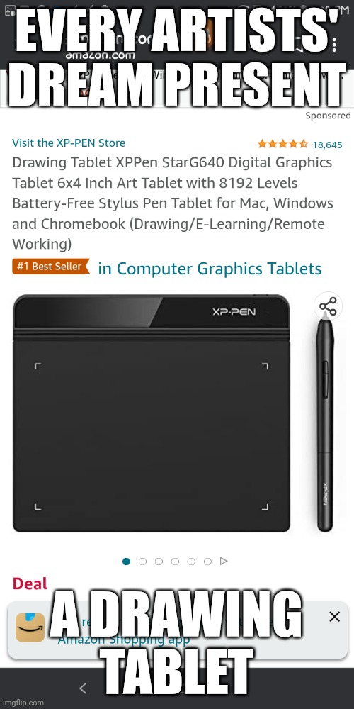 EVERY ARTISTS' DREAM PRESENT; A DRAWING TABLET | made w/ Imgflip meme maker