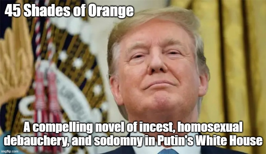 45 Shades of Orange; A compelling novel of incest, homosexual debauchery, and sodomny in Putin's White House | made w/ Imgflip meme maker