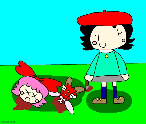 Adeleine kills Ribbon forever | image tagged in kirby,gore,funny,cute,fanart,parody | made w/ Imgflip meme maker