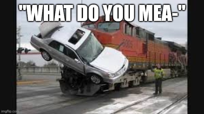 Car vs Train | "WHAT DO YOU MEA-" | image tagged in car vs train | made w/ Imgflip meme maker
