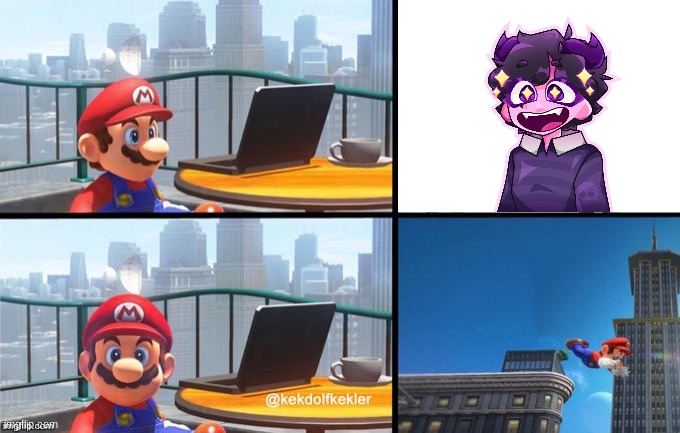 mario why | image tagged in mario jumps off of a building | made w/ Imgflip meme maker