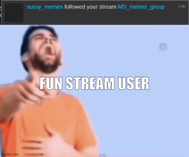 FUN STREAM USER | image tagged in laughing and pointing | made w/ Imgflip meme maker