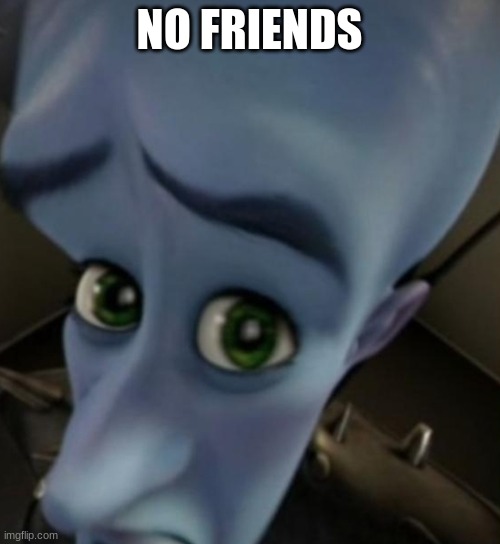 Megamind no bitches | NO FRIENDS | image tagged in megamind no bitches | made w/ Imgflip meme maker