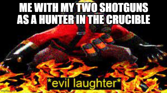 They called me a madman | ME WITH MY TWO SHOTGUNS AS A HUNTER IN THE CRUCIBLE | image tagged in evil laughter,destiny 2 | made w/ Imgflip meme maker
