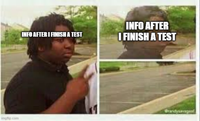 Vanishing person | INFO AFTER I FINISH A TEST; INFO AFTER I FINISH A TEST | image tagged in vanishing person | made w/ Imgflip meme maker