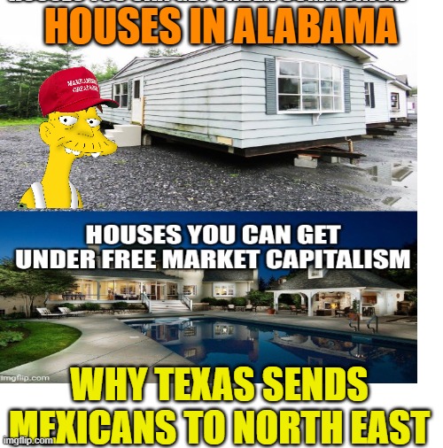 HOUSES IN ALABAMA WHY TEXAS SENDS MEXICANS TO NORTH EAST | made w/ Imgflip meme maker