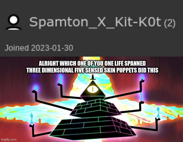 ALRIGHT WHICH ONE OF YOU ONE LIFE SPANNED THREE DIMENSIONAL FIVE SENSED SKIN PUPPETS DID THIS | made w/ Imgflip meme maker