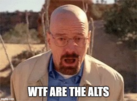 Walter White | WTF ARE THE ALTS | image tagged in walter white | made w/ Imgflip meme maker